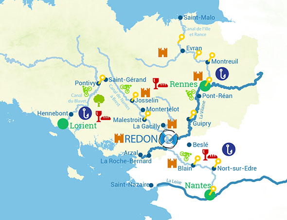 Routes of river cruise in Brittany