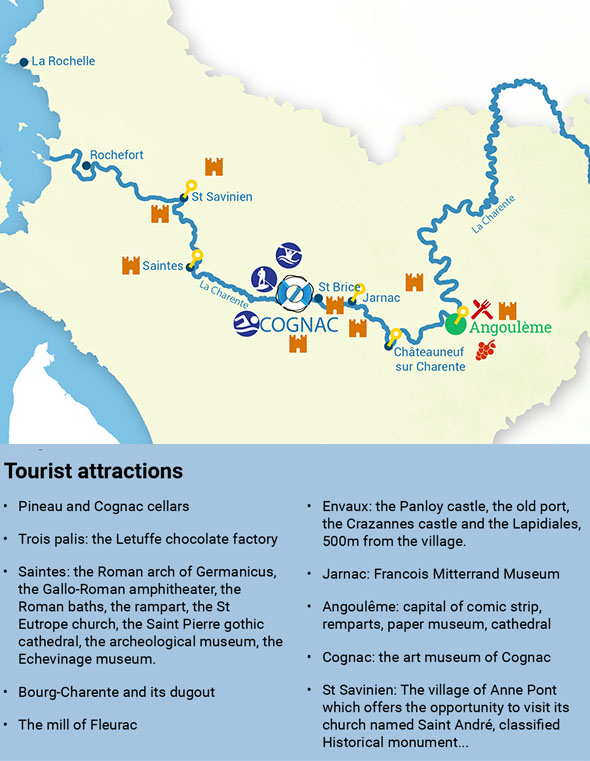 Routes of River cruise in Charente