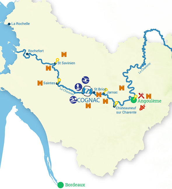 Routes of River cruise in Charente